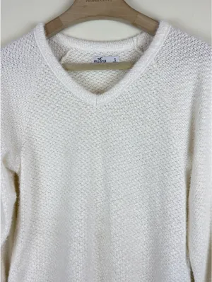 Butter Soft Fuzzy Knit V Neck Balloon Sleeve Sweater Ivory Hollister S Cozy thumbnail 3