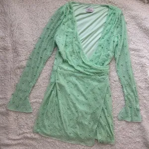 Oh Polly Mint Green Embellished Wrap Over Mini Dress US Size 4 thumbnail 6
