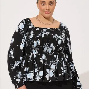 Torrid Rayon Slub Smocked Bodice Long Sleeve Crop Blouse thumbnail 1