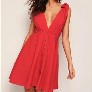 ✨HP✨Tie Strap Plunging Button Up Skater Dress✨ thumbnail 3