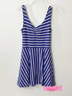 Derek Heart Striped Ruched Scrunched Sweetheart Bust Skater A-Line Fit & Flare S thumbnail 2