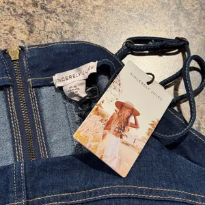 NWT Sincerely Jules Crop Top Denim Minimalist Retro Boho Cowgirl Western Blue XL thumbnail 2