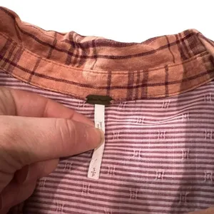 Free People Overshirt Womens Small Orange‎ Plaid Button Front Collared thumbnail 3