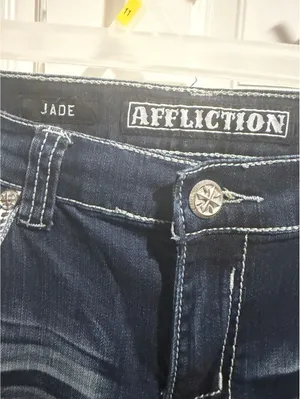 Affliction Jade Women's Distressed Blue Jeans with Red Bandana Patch Size 31 thumbnail 5