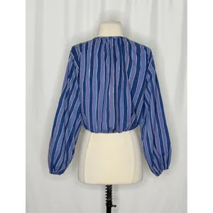 NATALIE MARTIN Amelia Top Batik Stripe Navy Cotton Tassel Tie Blouse Top Small thumbnail 9