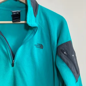 The North Face turquoise quarter zip fleece sweater women's L sleeve pocket thumbnail 2