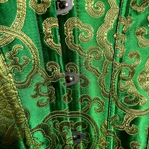 Vintage Corset 80s Floral Embroidered Lace Up Back Frill Trim Overbust Green S thumbnail 2