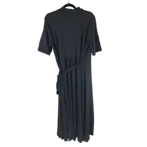 Quince Womens Tencel Jersey Midi Wrap Dress Tie Waist Shawl Collar Black S thumbnail 5