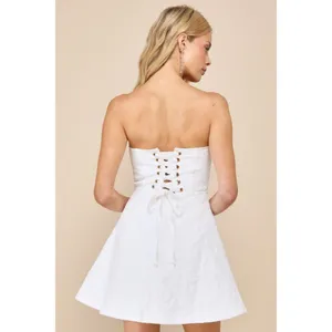 NWT Lulus Womens Size Large Floral Jacquard Strapless Lace-Up Mini Dress NEW thumbnail 2