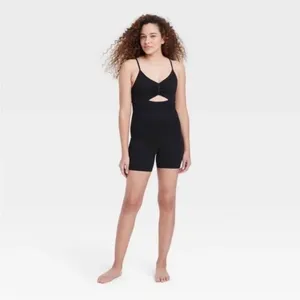 NWT Colsie Cut-Out Ribbed Romper in black XS thumbnail 6