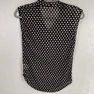 Worthington Womens Blouse Black White Geometric Mesh Cowl Neck Small thumbnail 3
