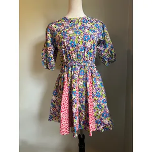 MELLODAY Whimsi boho cottage Mixed Puff‎ Sleeve Mini Dress Multi dainty floral blue M Red thumbnail 2
