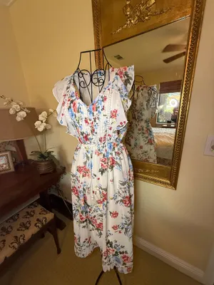 Abercrombie & Fitch Floral Midi Dress with Ruffle Sleeves thumbnail 4