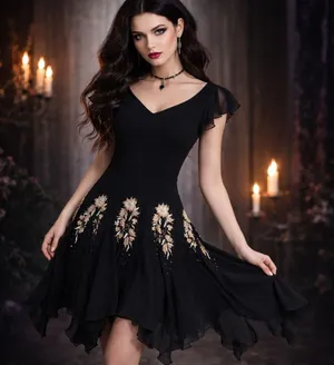 Y2K SL Fashions Hanky Hem Beaded Dress 14 Goth Prom Formal Embroider Whimsigoth thumbnail 1
