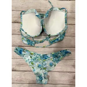 Victoria's Secret BOMBSHELL Push Up SWIM SET floral blue Bikini 38D/Large thumbnail 4