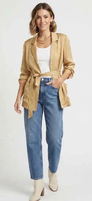L’Zinger for Nordstrom 100% Silk Belted Utility Blazer Jacket Size Medium thumbnail 1