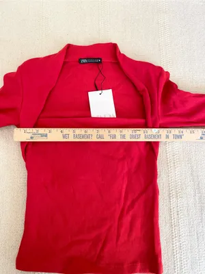Zara Y2K Cotton Square Neck Ribbed Long Sleeve Top Red Orange Size S Stretch thumbnail 5