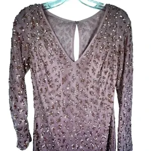 Aidan Maddox NWT‎ Dusty Rose V Neck Long Sleeve Sequin Cocktail Dress Size 6 thumbnail 2