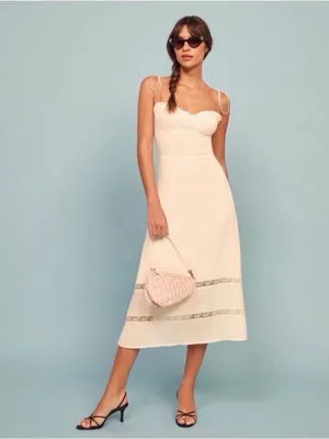 NWT Reformation Ronan Midi Dress Lace Ivory Tie Strap sz 4 thumbnail 3
