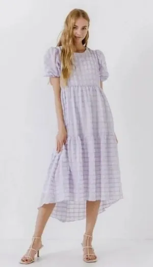 💕ENGLISH FACTORY💕 Tiered Gingham Seersucker Maxi Dress ~ Lavender Medium M NWT thumbnail 1