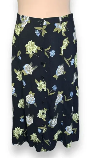 Sag Harbor Vintage Skirt Black Blue Floral Button Front Romantic Grunge Midi Botanical thumbnail 1