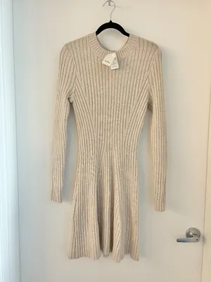 Hollister Ribbed Knit Skater Mini Sweater Dress in Beige Cream Size XL NWT thumbnail 4
