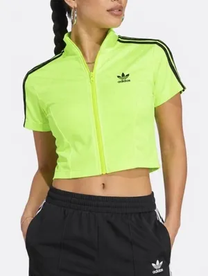 Adidas Originals Women's XS Cropped Short Sleeve Track Top Neon Green NWT thumbnail 1