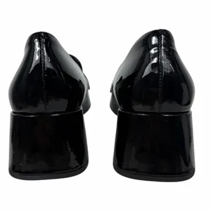 Prada Patent Square Front Enamel Logo Loafer Pump Black Size 37.5 thumbnail 7