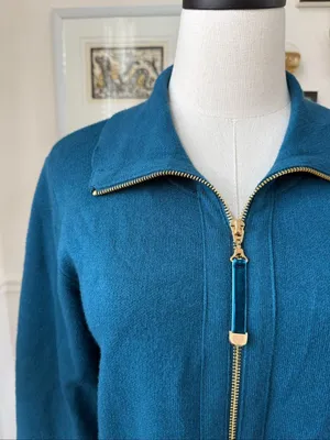 Soft Surroundings Meria Zip Cardi Womens Sweater Cardigan Teal Blue S thumbnail 3