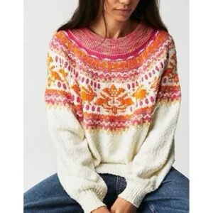 Free People fair isle Nellie Sweater Whisper White Combo bunny easter textured thumbnail 10