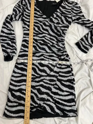 Bardot Black White Zebra Sequin Ruched V-Neck Mini Dress XS NWT thumbnail 9