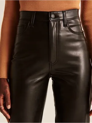 A&F Vegan Leather Ankle Straight Pants in Black thumbnail 3
