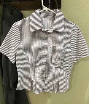 Shein Button-Up Shirt white and purple thumbnail 1