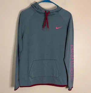 Nike Grey Hoodie with Pink Accents and Maroon Drawstrings thumbnail 1