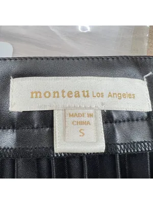 Monteau Black Faux Leather Accordion Pleated Edgy Chic Midi Skirt Size Small thumbnail 8