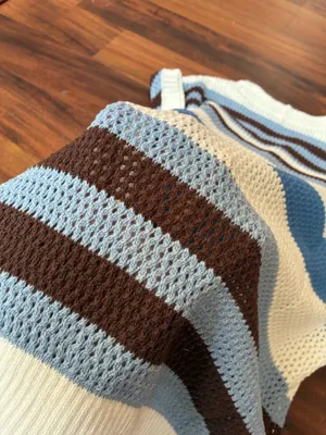Crochet Striped Sweater Vest – Blue & Brown Coastal Knit thumbnail 5