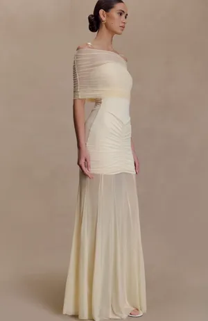 Meshki Cream Strapless Dress with Mesh Overlay thumbnail 3