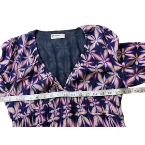 Electric & Rose Purple Geometric Floral V-Neck Smocked Maxi Dress Pockets L thumbnail 6