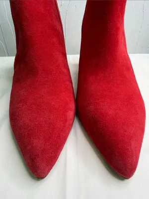 ANTONIO MELANI Lindsay Madeline Red Suede Pointed Toe Block Heel Ankle Bootie thumbnail 5