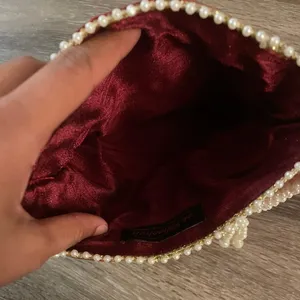 Dark Red drawstring purse thumbnail 3