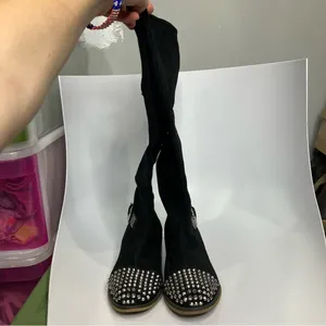 Kelsi Dagger tall black suede boots studded silver women’s size‎ 8 punk goth thumbnail 5