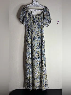 &merci Floral Midi Dress in Navy, Yellow, White thumbnail 2