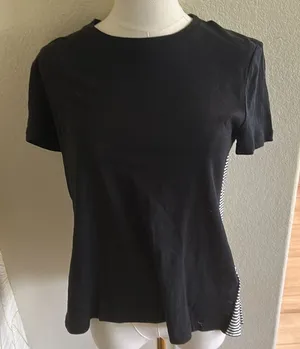 Kate Spade Black White Broome Street Striped Black Tee Shirt Top Small, NWT thumbnail 1