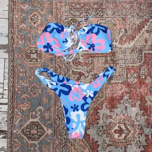 SheIn Floral Bandeau Tie Front Bikini Set thumbnail 2