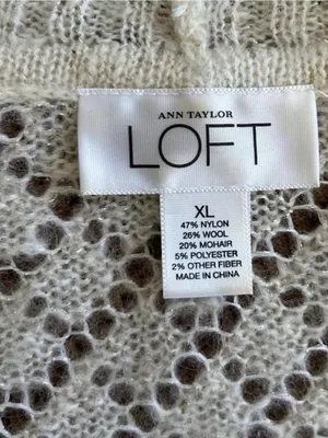 LOFT Cream V-Neck Openwork Cable Sweater thumbnail 2