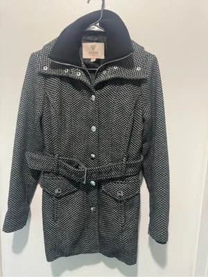 Guess Woven Black & White Belted Trench Coat Jacket thumbnail 2