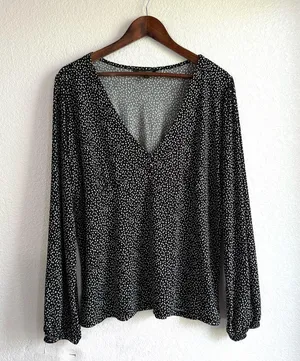 Banana Republic Womens Shirt Blouse Black White Dot Long Sleeve Stretch Size XL thumbnail 1