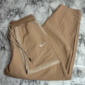 Nike Sherpa Teddy Beige tan Track pants size small pull on casual thumbnail 1