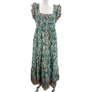 House of Harlow‎ Open Back Turquoise & Brown Batik Maxi Dress Sz S sundress thumbnail 7