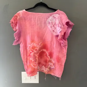 Lilla P Womens Pink Tie Dye Cotton Gauze V-Neck Raw Edge Short Sleeve Top Size M thumbnail 6